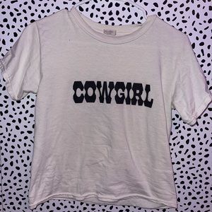 john galt white cropped “cowgirl” tshirt